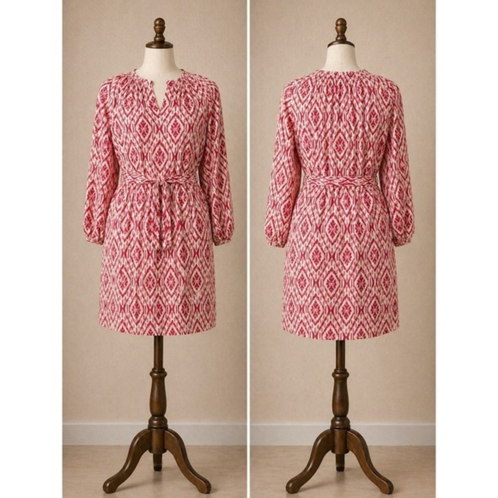 Anthropologie Maeve Ikat Shirt Dress XS Red White Boho Belted Dress